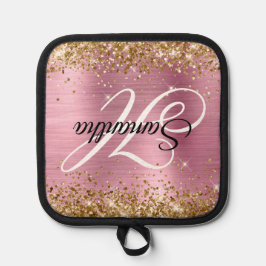 Glitterie Gold Light Pink Foil Fancy Monogram Topflappen
