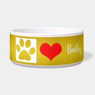 Glitterie: Gold Paw Prints Niedliches Rotes Herz Napf