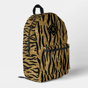 Glitterie Gold, Schwarz Zebra Muster Monogram Bedruckter Rucksack