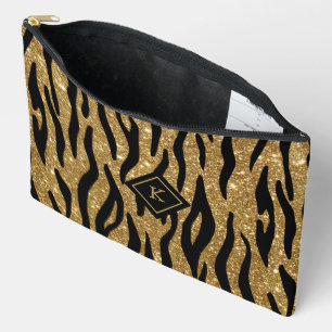 Glitterie Gold, Schwarz Zebra Muster Monogram Zubehörtasche