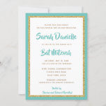 Glitterie Gold und Aquamarine Gerahmte Bat Mitzvah Einladung<br><div class="desc">Dieses trendige Bat Mitzvah-Angebot besticht durch funkelnden Imitat-Glitzer,  der auf einem soliden Farbhintergrund liegt. Verwenden Sie das Vorlagenformular,  um Ihre eigenen Informationen hinzuzufügen. Die erweiterten Editiermenüs können verwendet werden,  um den Stil,  die Farbe und das Layout des Schriftartes zu ändern.</div>