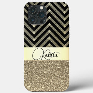 Glitterie Gold und Schwarz Zickzack Personalisiert Case-Mate iPhone Hülle