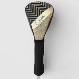 Glitterie Gold und Schwarz Zickzack Personalisiert Golf Headcover