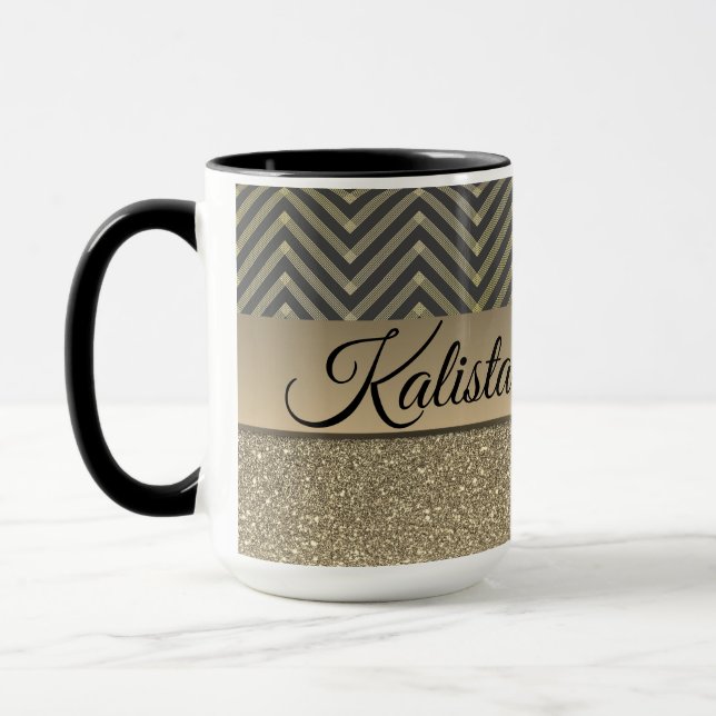 Glitterie Gold und Schwarz Zickzack Tasse (Links)