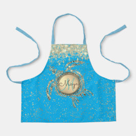 Glitterie-Goldschildkröte auf blauer Schürze