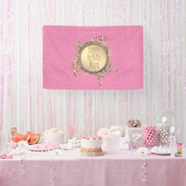 Glitterie Goldschildkröte auf Rosa Geburtstag Pers Banner (Party)