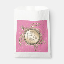 Glitterie Goldschildkröte auf Rosa Geburtstag Pers Geschenktütchen