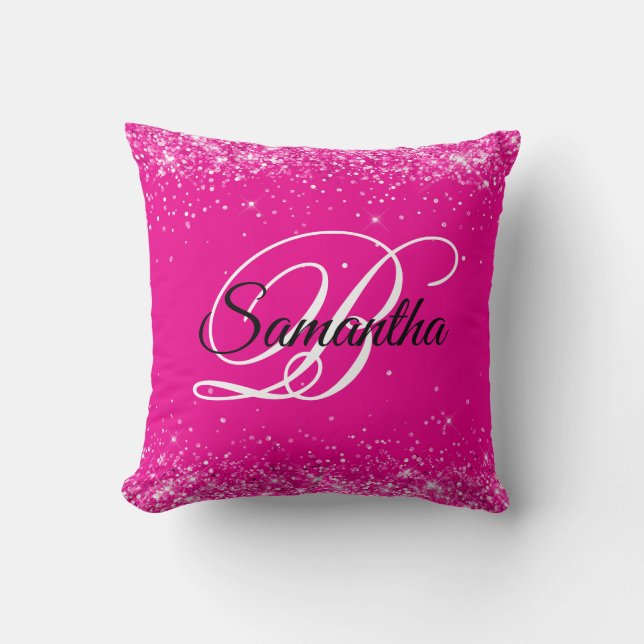 Glitterie Hot Pink Extravagant Monogram Kissen (Vorderseite)