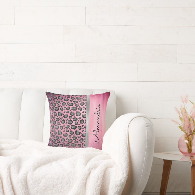 Glitterie Leopard Print auf Hot Pink Personalisier Kissen (Liege)