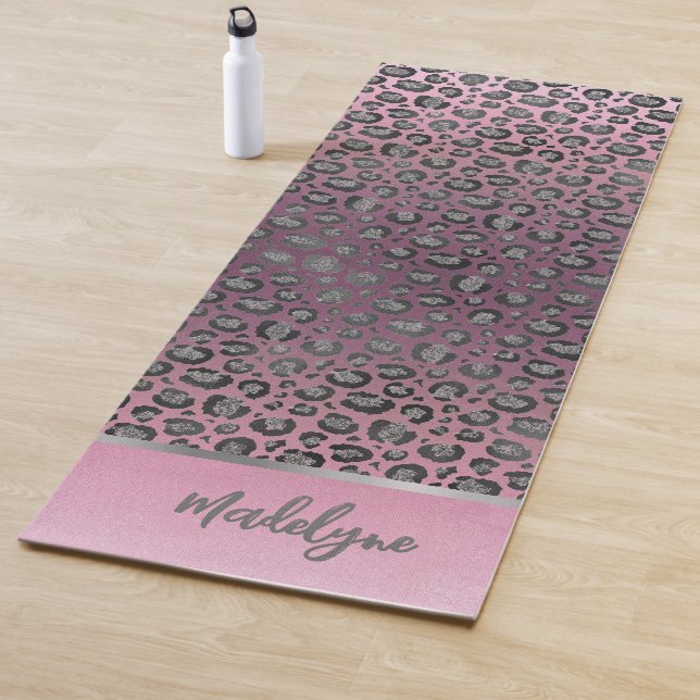 Glitterie Leopard Print auf rosa Personalisiert Yogamatte (Beispiel)