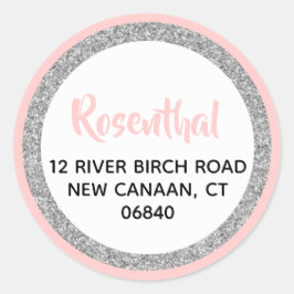 Glitterie Rosa und Silber Rücksendeadresse Runder Aufkleber