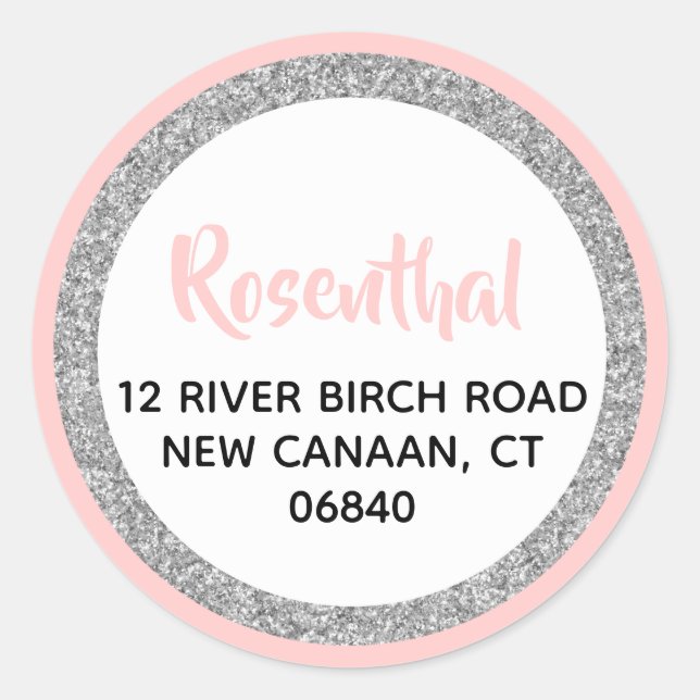 Glitterie Rosa und Silber Rücksendeadresse Runder Aufkleber (Vorderseite)