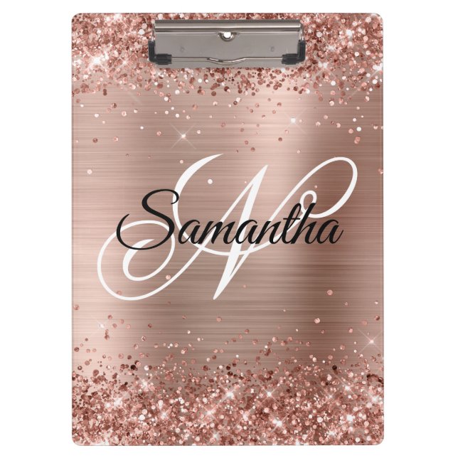 Glitterie Rose Gold Extravagant Monogram Klemmbrett (Vorderseite)