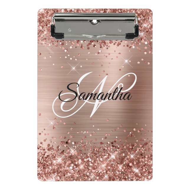 Glitterie Rose Gold Extravagant Monogram Mini Klemmbrett (Vorderseite)