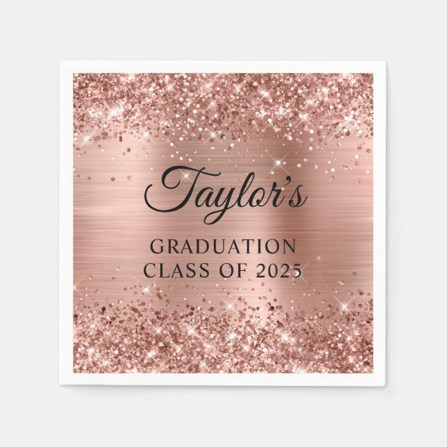 Glitterie Rose Gold Foil Abschluss Serviette (Vorderseite)