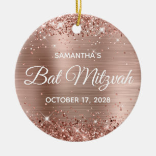 Glitterie Rose Gold Foil Bat Mitzvah Keramik Ornament