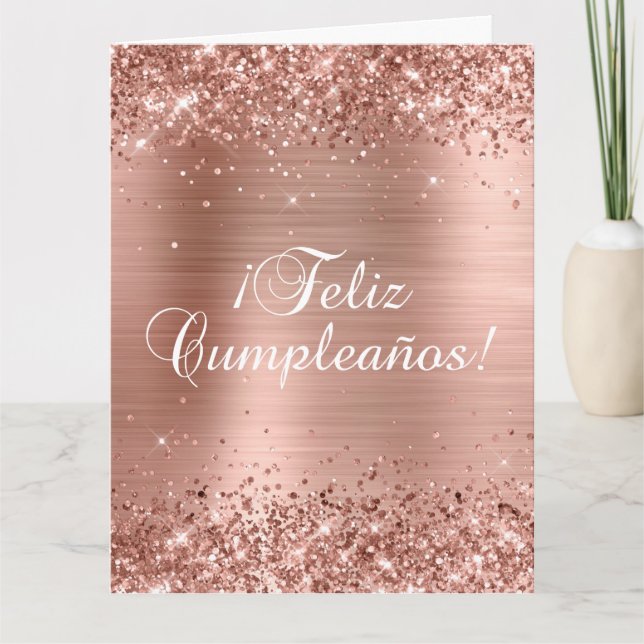 Glitterie Rose Gold Foil Big Feliz Cumpleaños Karte (Vorderseite)