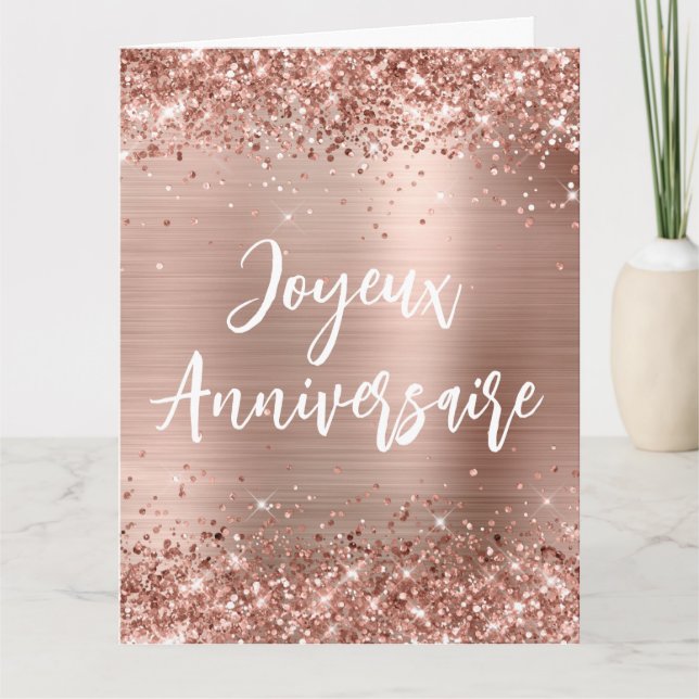 Glitterie Rose Gold Foil Big Joyeux Anniversaire Karte (Vorderseite)