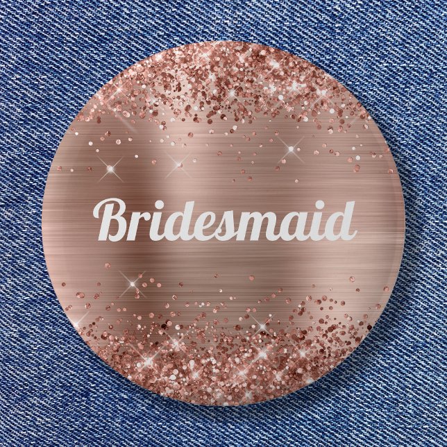 Glitterie Rose Gold Foil Button (Glittery Rose Gold Foil Bridesmaid Button)