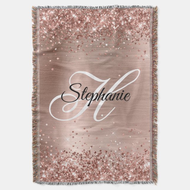 Glitterie Rose Gold Foil Extravagant Monogram Decke (Vorderseite Vertikal)