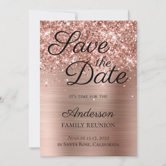 Glitterie Rose Gold Foil Family Wiedersehen Save The Date (Vorderseite)