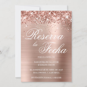 Glitterie Rose Gold Foil Foto Reserva La Fecha Einladung