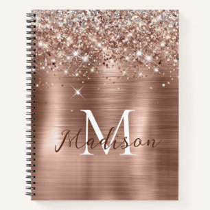 Glitterie Rose Gold Foil Imitate Glitzer Monogramm Notizbuch