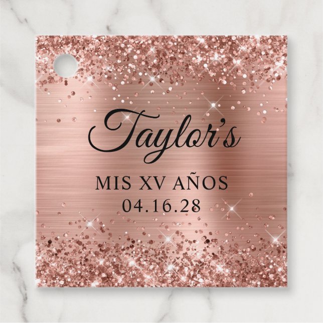Glitterie Rose Gold Foil Mis XV Años Geschenkanhänger (Vorderseite)