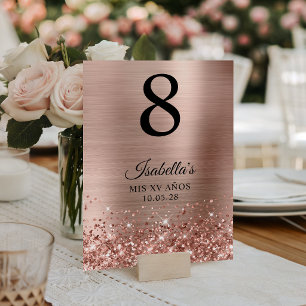 Glitterie Rose Gold Foil Mis XV Anos Tischnummer