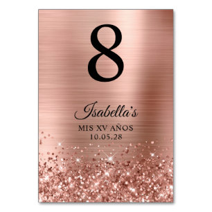 Glitterie Rose Gold Foil Mis XV Anos Tischnummer