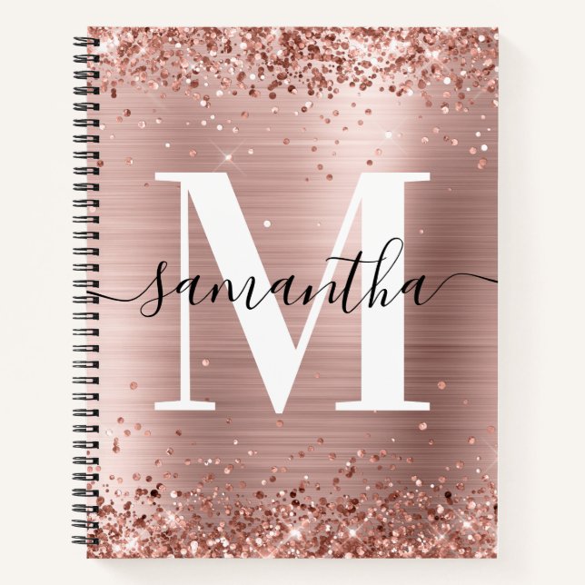 Glitterie Rose Gold Foil Moderne Signatur Monogram Notizbuch (Vorderseite)
