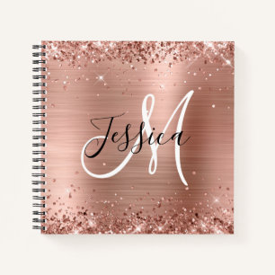 Glitterie Rose Gold Foil Monogram Square Notizbuch