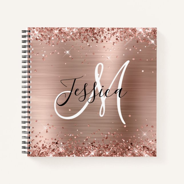 Glitterie Rose Gold Foil Monogram Square Notizbuch (Vorderseite)