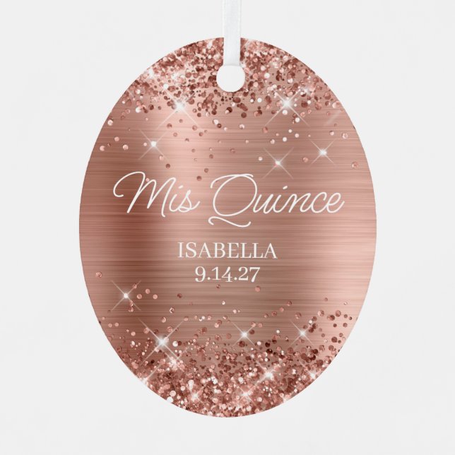 Glitterie Rose Gold Foil Quinceñera Dress Foto Ornament Aus Metall (Vorderseite)