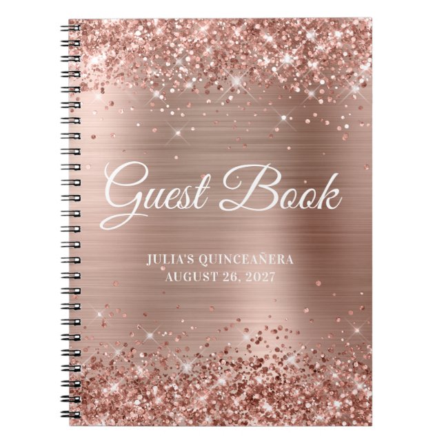 Glitterie Rose Gold Foil Quinceñera Gästebuch Notizblock (Vorderseite)