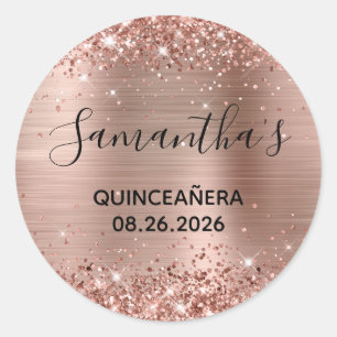 Glitterie Rose Gold Foil Quinceñera Party Runder Aufkleber