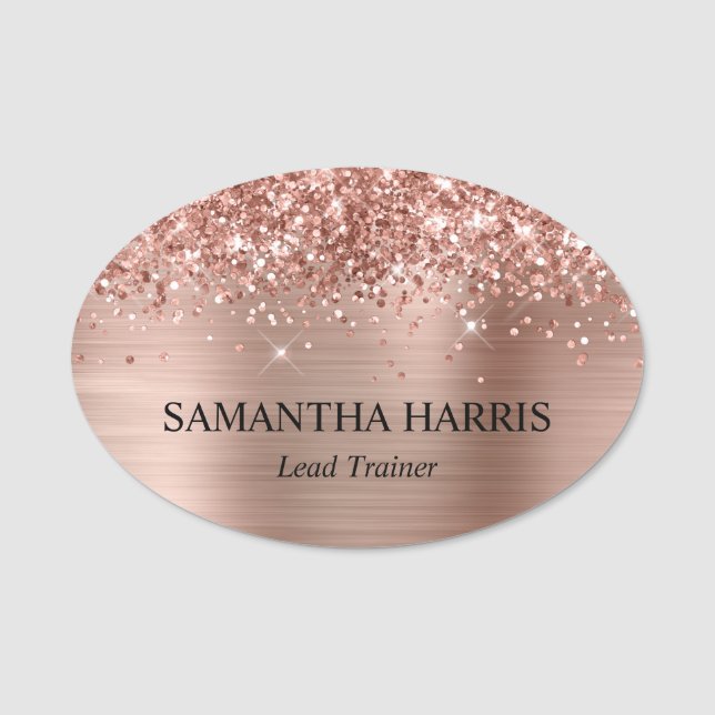 Glitterie Rose Gold Foil Rectangle Logo Namensschild (Vorderseite)