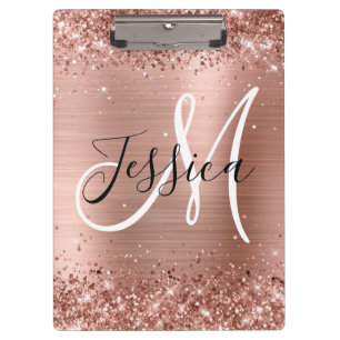 Glitterie Rose Gold Foil Schwarz und Weiß Monogram Klemmbrett