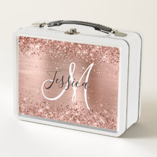 Glitterie Rose Gold Foil Schwarz und Weiß Monogram Metall Brotdose