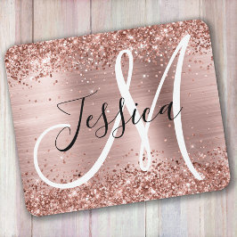 Glitterie Rose Gold Foil Schwarz und Weiß Monogram Mousepad