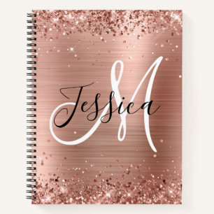 Glitterie Rose Gold Foil Schwarz und Weiß Monogram Notizbuch