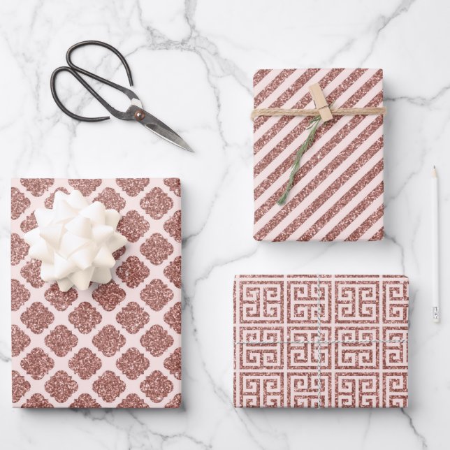 Glitterie Rose Gold Geschenkpapier Set (Vorderseite)