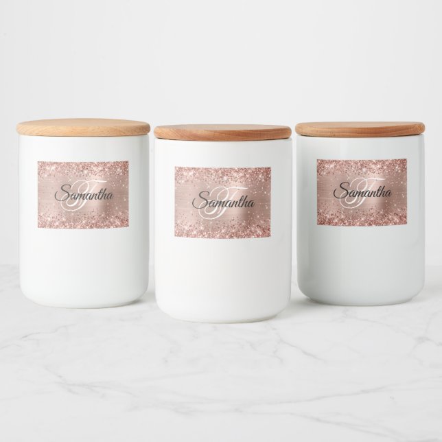 Glitterie Rose Gold Glam Extravagant Monogram Lebensmitteletikett (Flaschen)