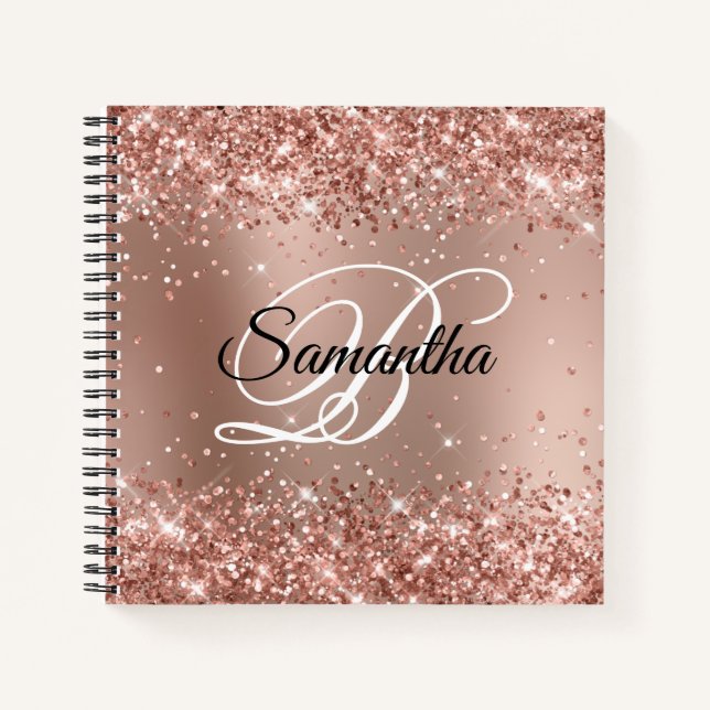 Glitterie Rose Gold Glam Gradient Monogram Notizbuch (Vorderseite)