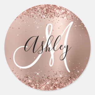 Glitterie Rose Gold Glam Gradient Monogram Runder Aufkleber