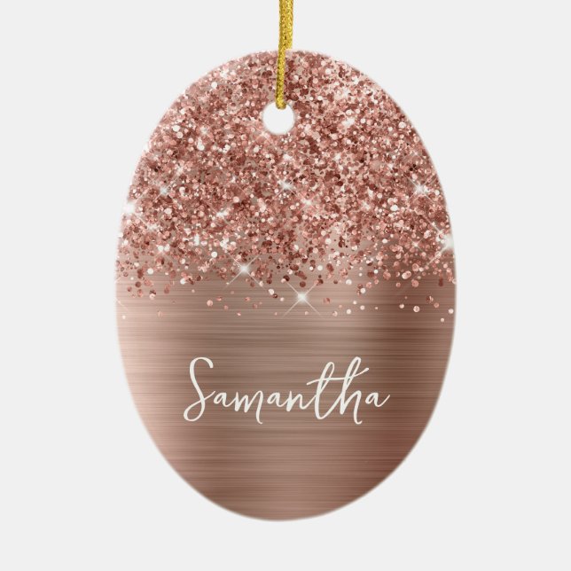 Glitterie Rose Gold Glam Name Oval Foto Keramik Ornament (Vorne)
