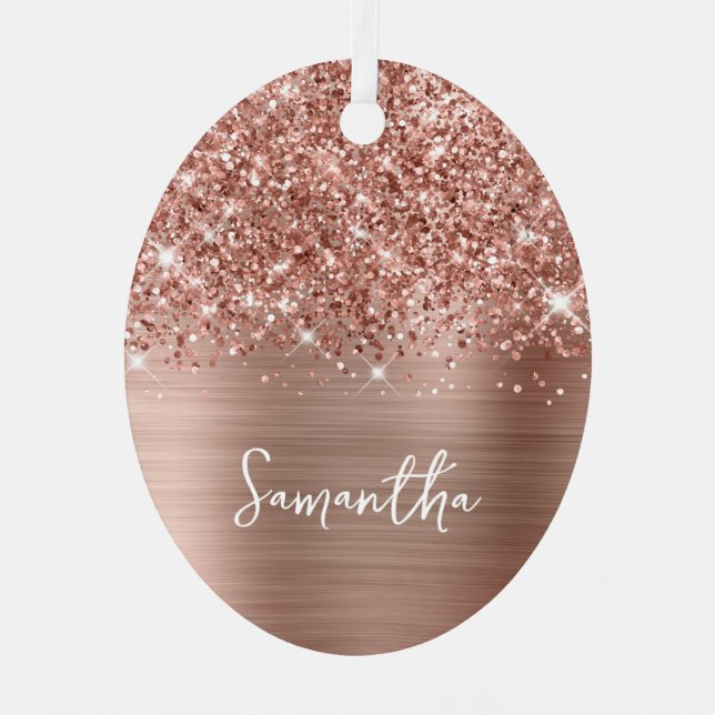 Glitterie Rose Gold Glam Name Oval Foto Ornament Aus Metall (Vorderseite)