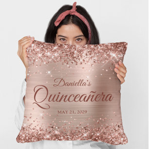 Glitterie Rose Gold Glam Quinceanera Foto Kissen