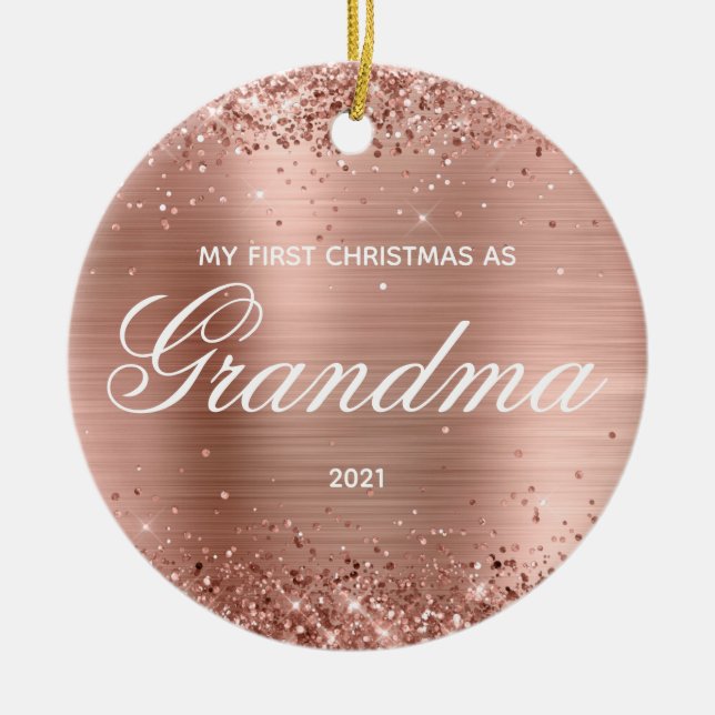 Glitterie Rose Gold Meine ersten Weihnachten als O Keramik Ornament (Vorne)