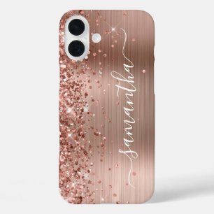 Glitterie Rose Gold Metallic Girly Signature iPhone 16 Plus Hülle